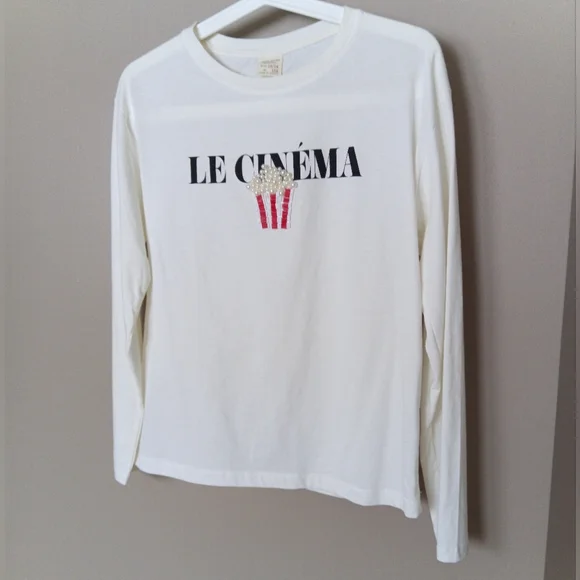 🪇2for$15 Ptp17" Zara Cotton White long sleeve 'Le Cinéma' Graphic Tee Xs - Picture 10 of 11